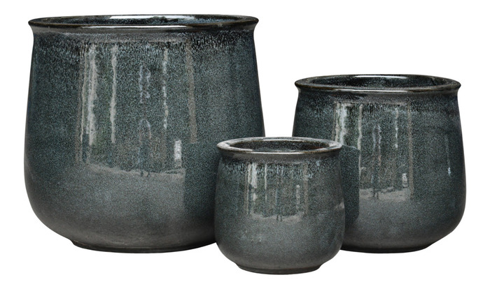 Lerkrukkesæt glaseret sort 3 stk.